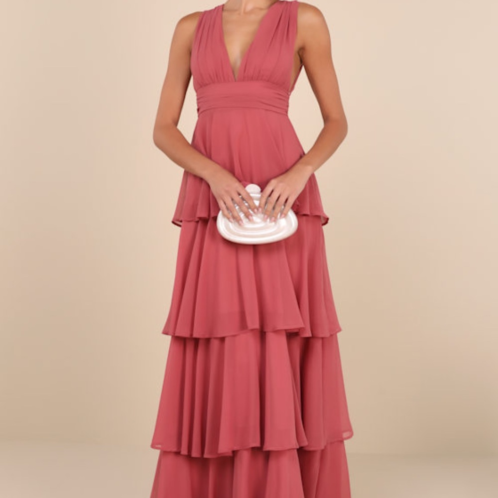 Lulus Amazing Evening Dark Rose Pink Tiered Maxi Dress - Size L